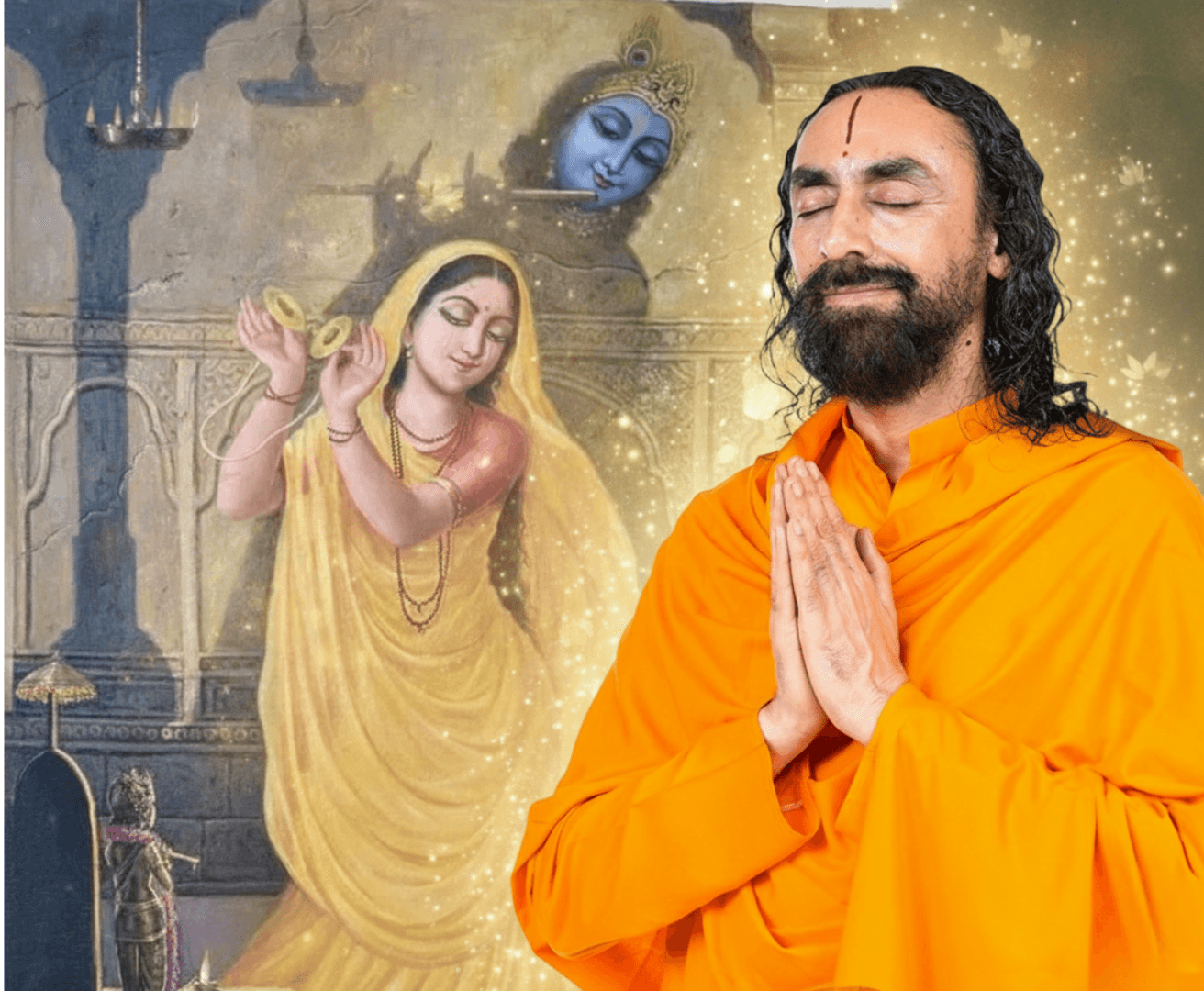 Meerabai's bhakti was completely steeped in the senitment 'Giridhar Gopal alone is All-in-All'. She renounced wordly relations and proved no barriers remain between the lover and Beloved.